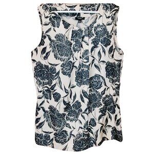 🚨207 Talbots Floral Pleated Sleeveless Cream And Black Tank Top
